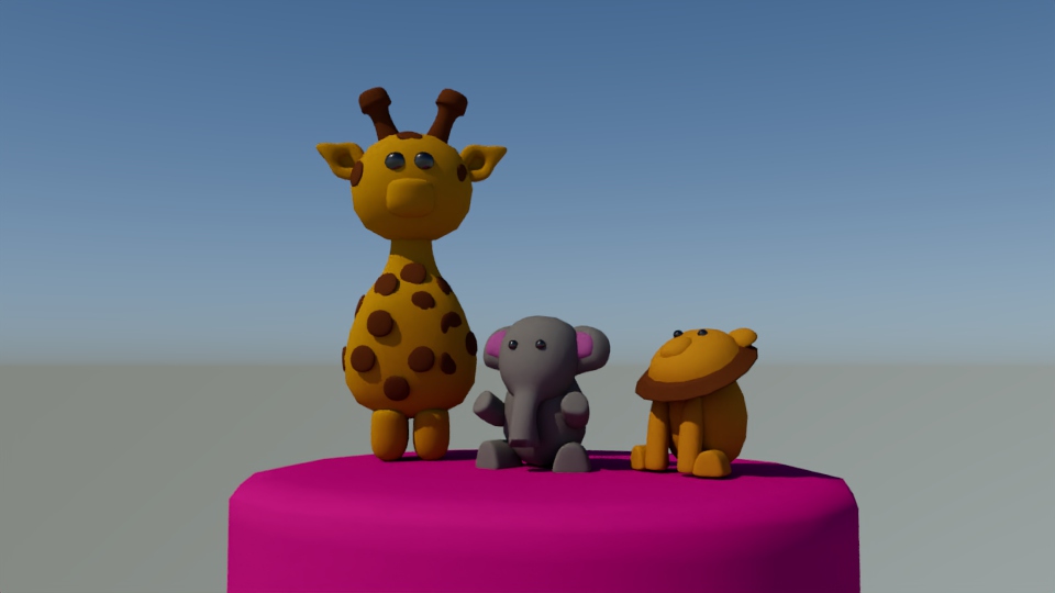 Pic of 3d render of animals on top of a cake
